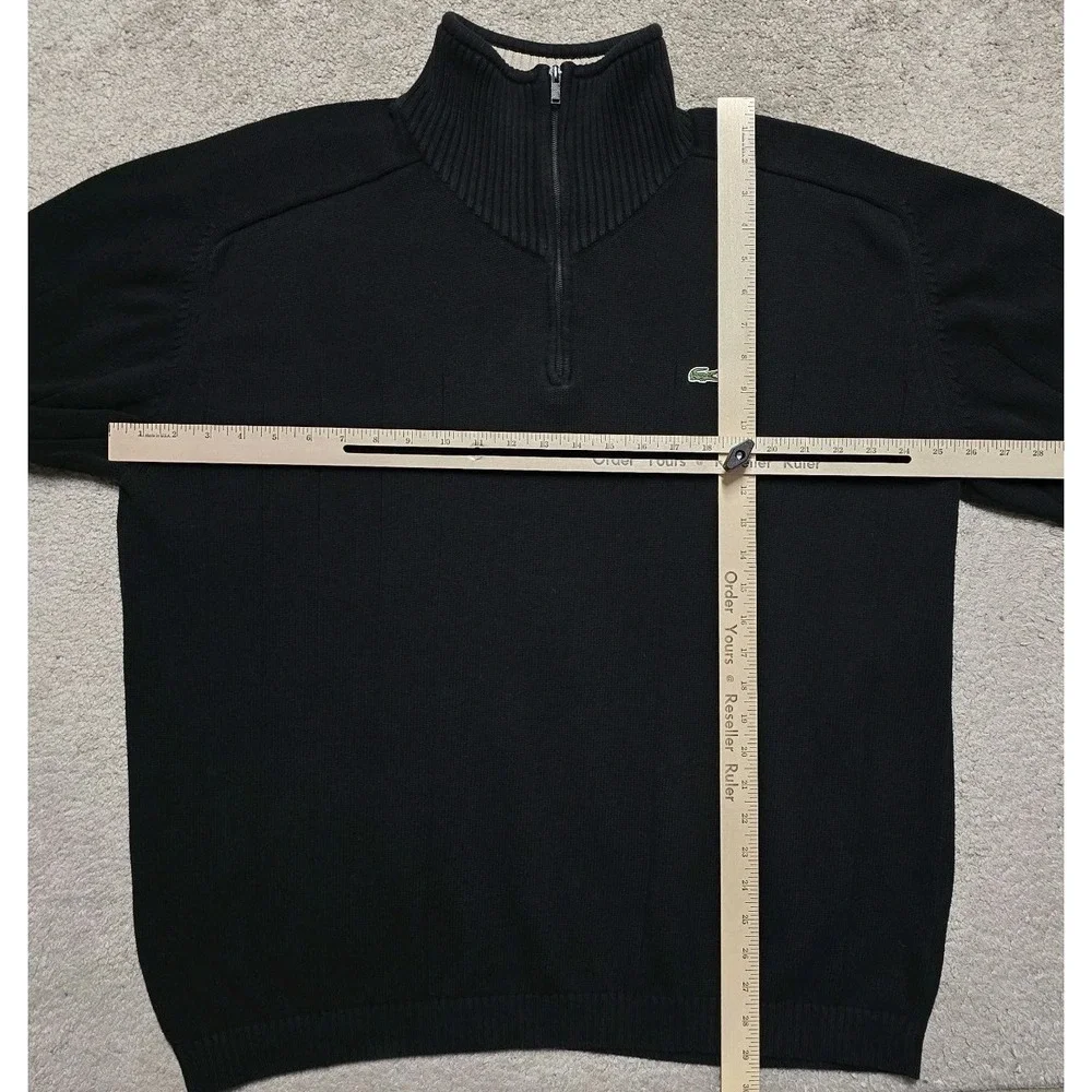 Lacoste Men's 100% Cotton 1/4 Zip Mock Neck Pullover Sweater Black Size FR 9